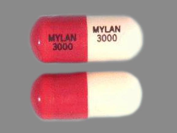 Pink;white Capsule pill with imprint MYLAN;3000 — Meclofenamate sodium Meclofenamate sodium 100 mg; (view 2)